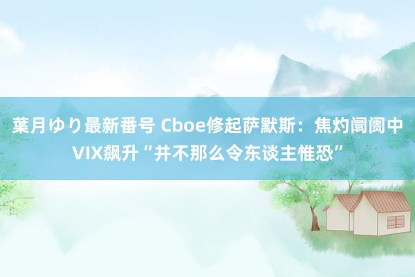 葉月ゆり最新番号 Cboe修起萨默斯：焦灼阛阓中VIX飙升“并不那么令东谈主惟恐”